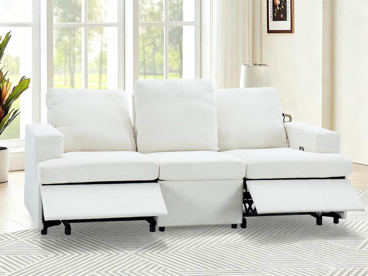 DS Kurtan Chenille Reclining 3 Seater Sofa Cream