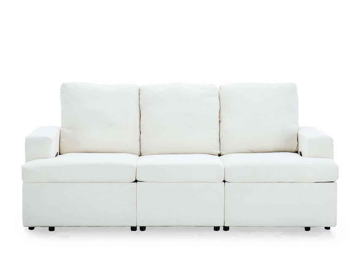DS Kurtan Chenille Reclining 3 Seater Sofa Cream