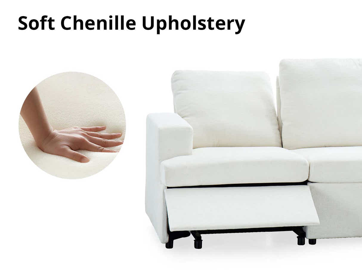 DS Kurtan Chenille Reclining 3 Seater Sofa Cream