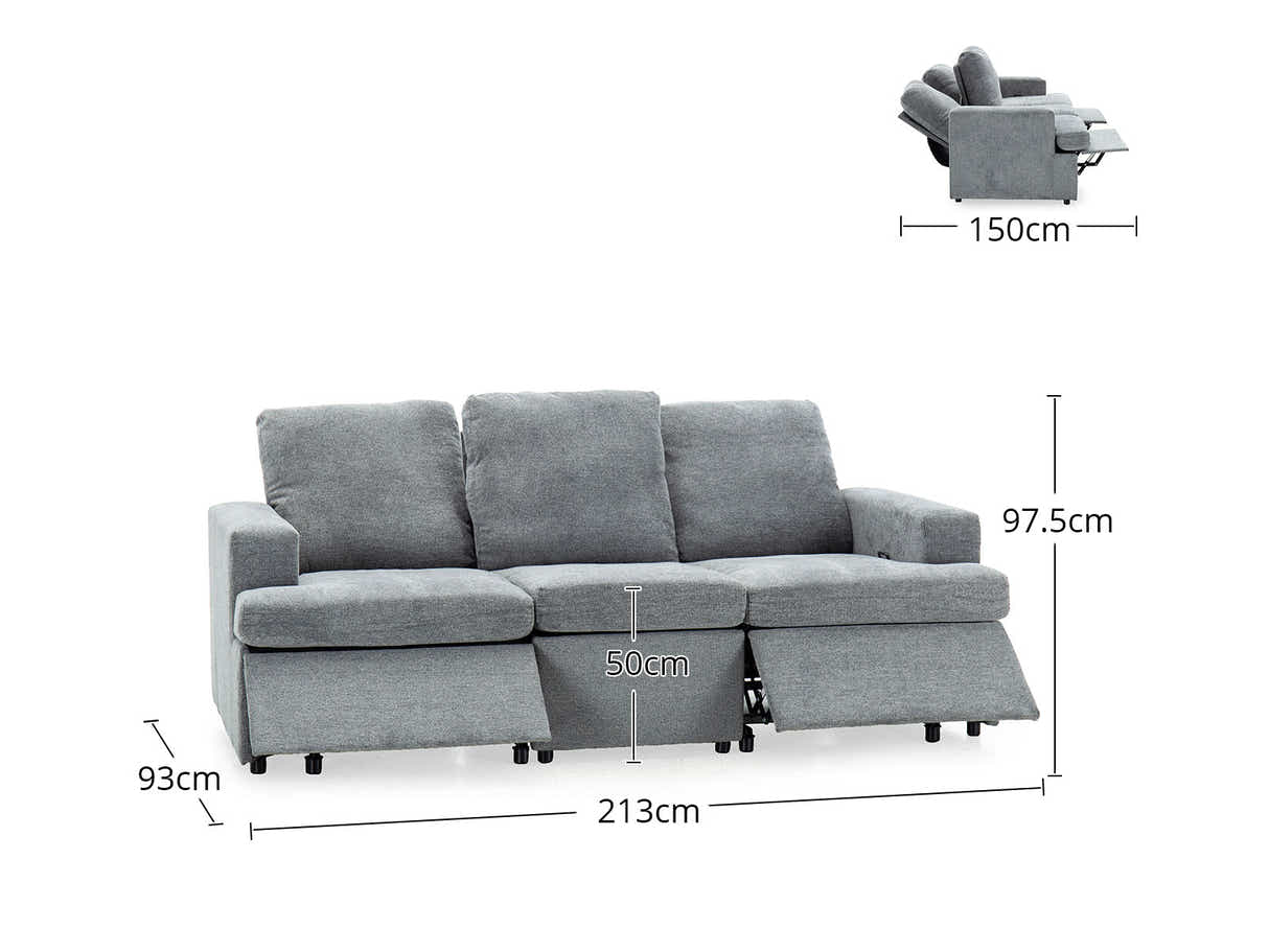 DS Kurtan Chenille Reclining 3 Seater Sofa Dark Grey