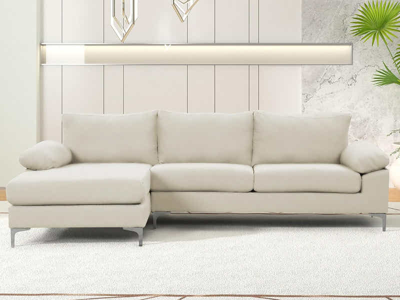 Wenda Velvet Sofa with Chaise - Beige
