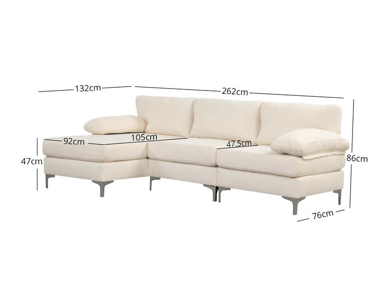 Wenda Velvet Sofa with Chaise - Beige