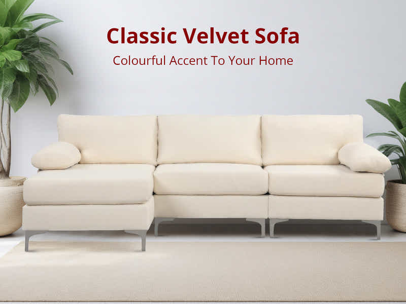 Wenda Velvet Sofa with Chaise - Beige