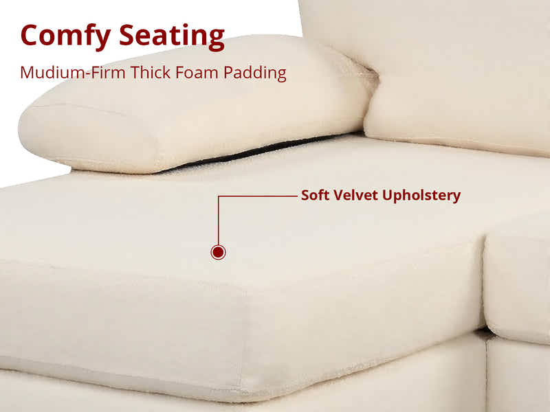 Wenda Velvet Sofa with Chaise - Beige