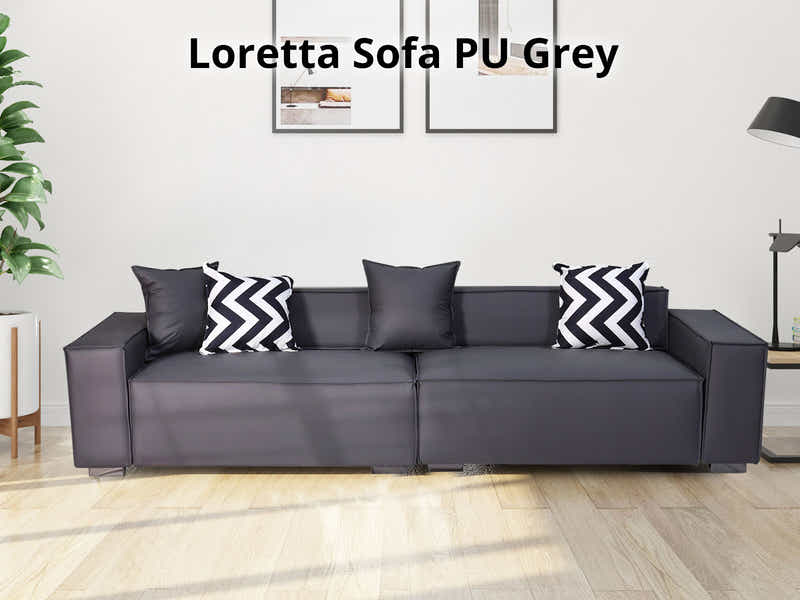Loretta PU Leather Sofa - Grey