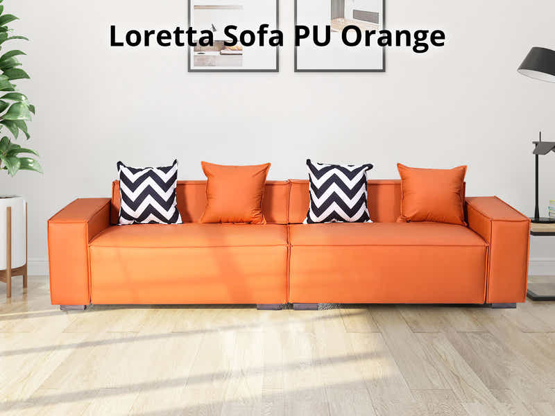 Loretta PU Leather Sofa - Orange