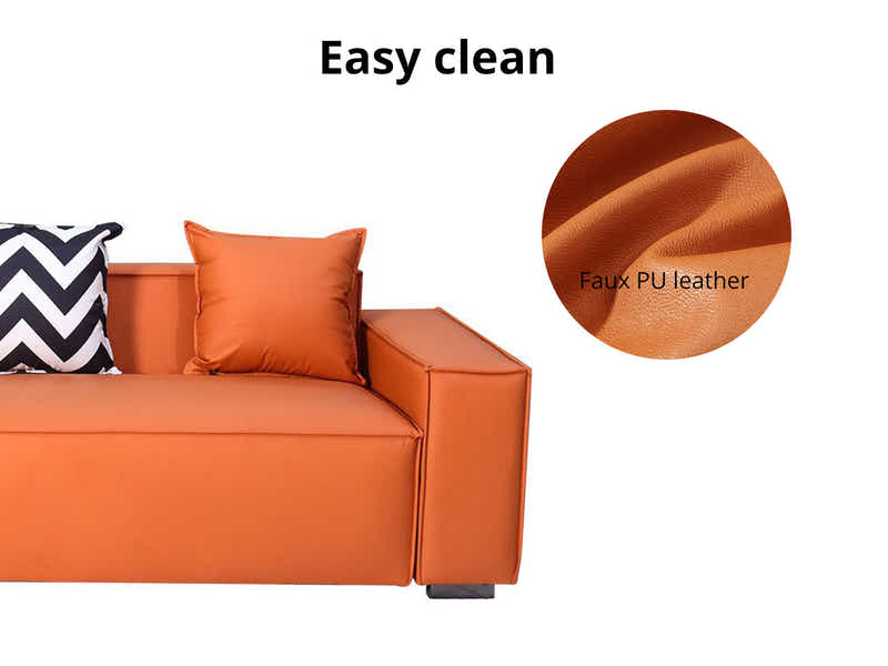 Loretta PU Leather Sofa - Orange