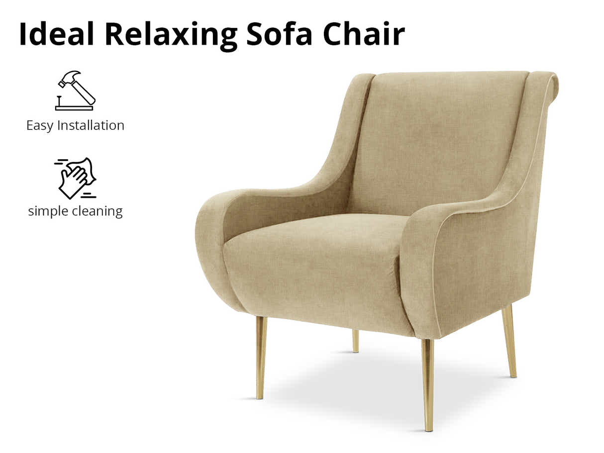 Linen Accent Chair with Curved Arms - Beige