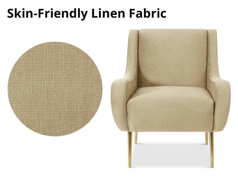 Linen Accent Chair with Curved Arms - Beige