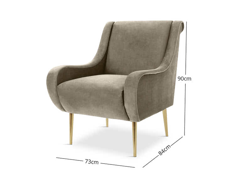 Linen Accent Chair with Curved Arms - Beige Grey