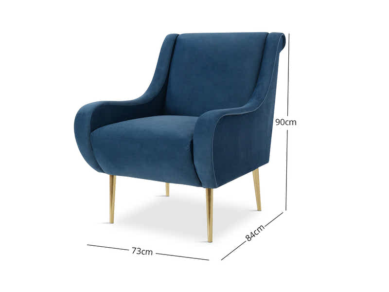 Velvet Accent Chair with Curved Arms - Light Blue