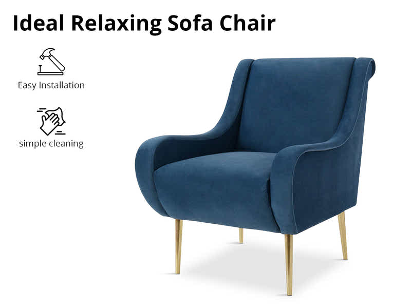 Velvet Accent Chair with Curved Arms - Light Blue