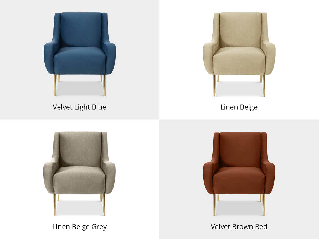Velvet Accent Chair with Curved Arms - Light Blue