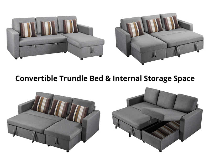 Corey Pull Out Sofa Bed with Pillows - Grey