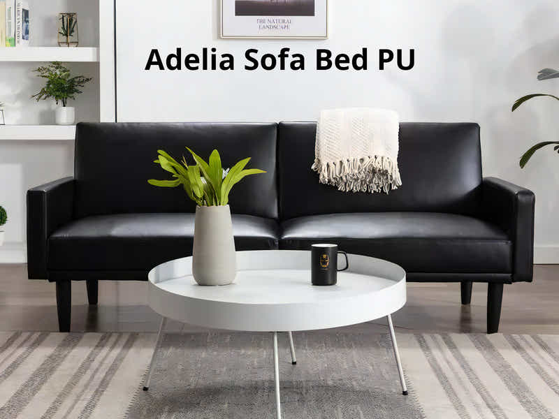 Adelia PU Leather Sofa Bed - Black