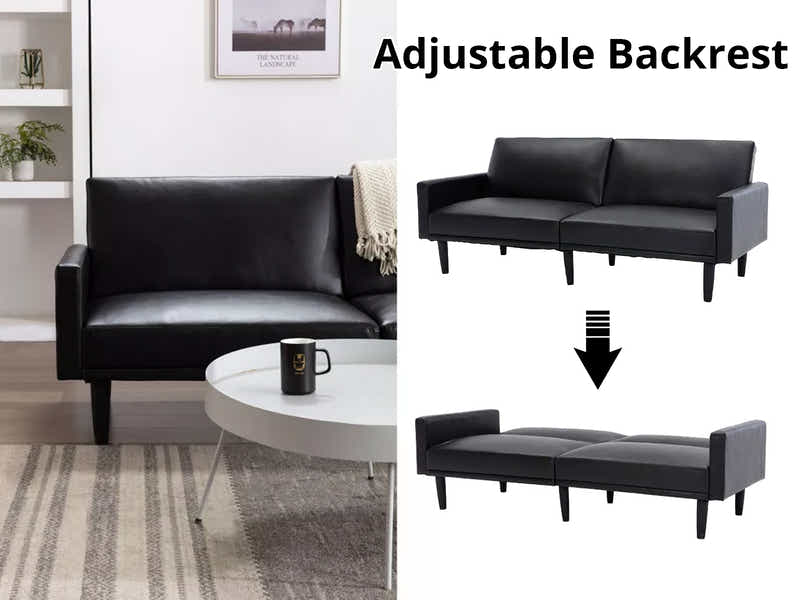 Adelia PU Leather Sofa Bed - Black