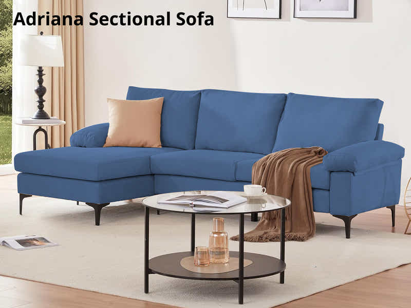 Adriana Linen Sectional Sofa - Blue