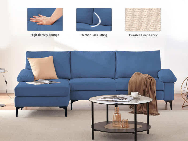 Adriana Linen Sectional Sofa - Blue