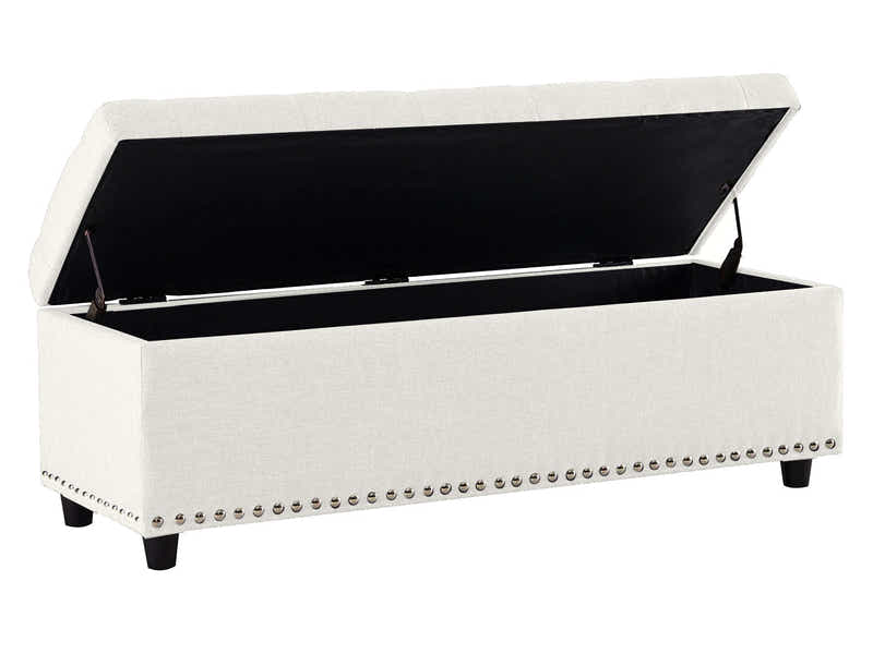 Toby Linen Ottoman Bench with Storage - Beige