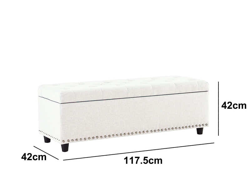 Toby Linen Ottoman Bench with Storage - Beige