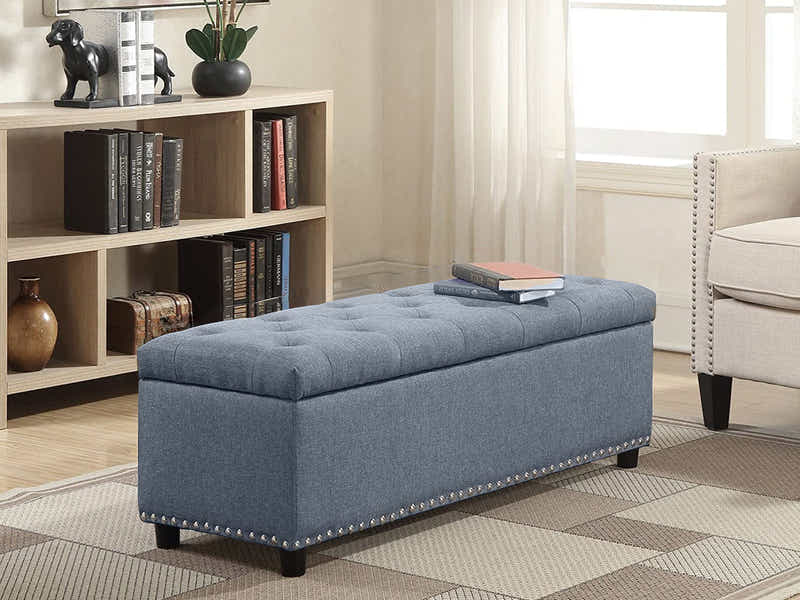 Toby Linen Ottoman Bench with Storage - Grey
