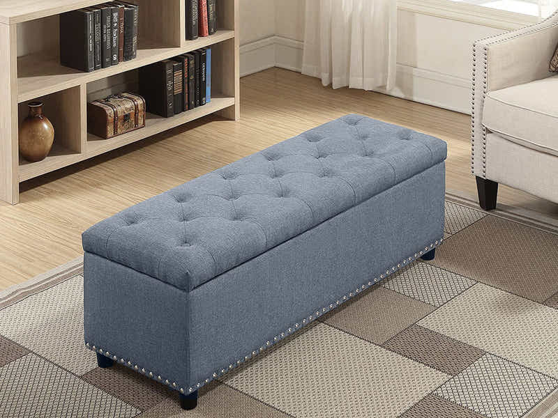 Toby Linen Ottoman Bench with Storage - Grey