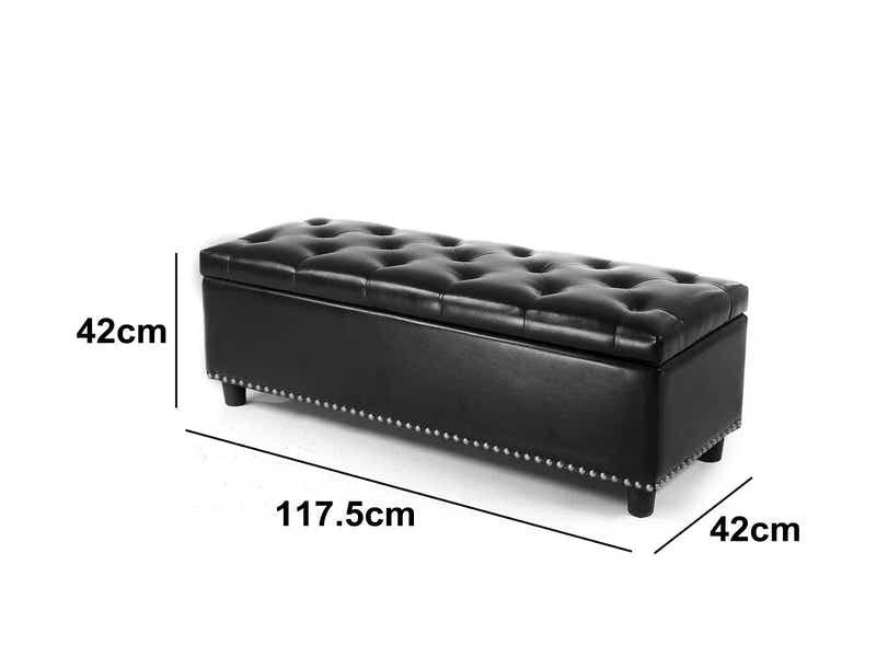 Toby PU Leather Ottoman Bench with Storage - Black