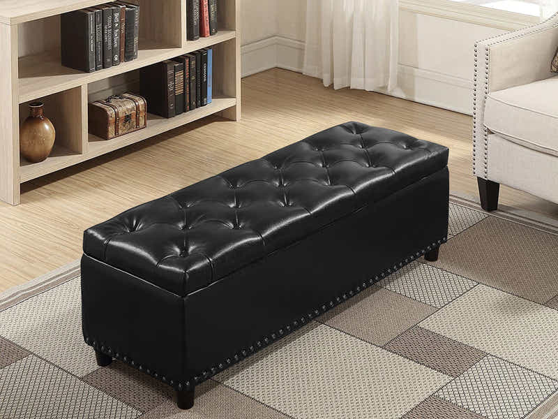 Toby PU Leather Ottoman Bench with Storage - Black