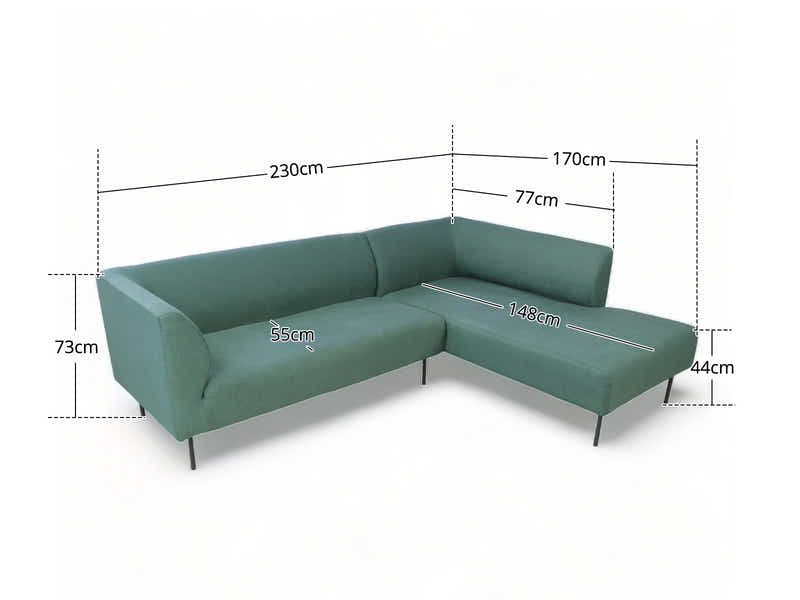 DS Judith Sectional Sofa with Right Chaise Linen Green