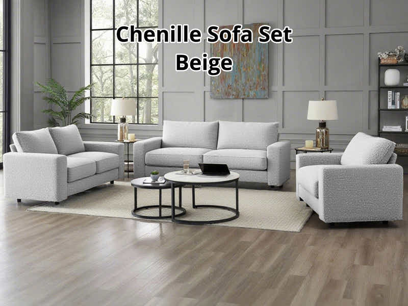 Chenille 3-Piece Sofa Set - Beige