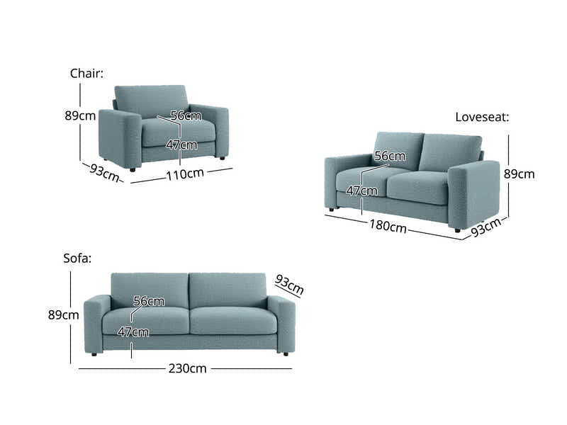 Chenille 3-Piece Sofa Set - Grey Blue