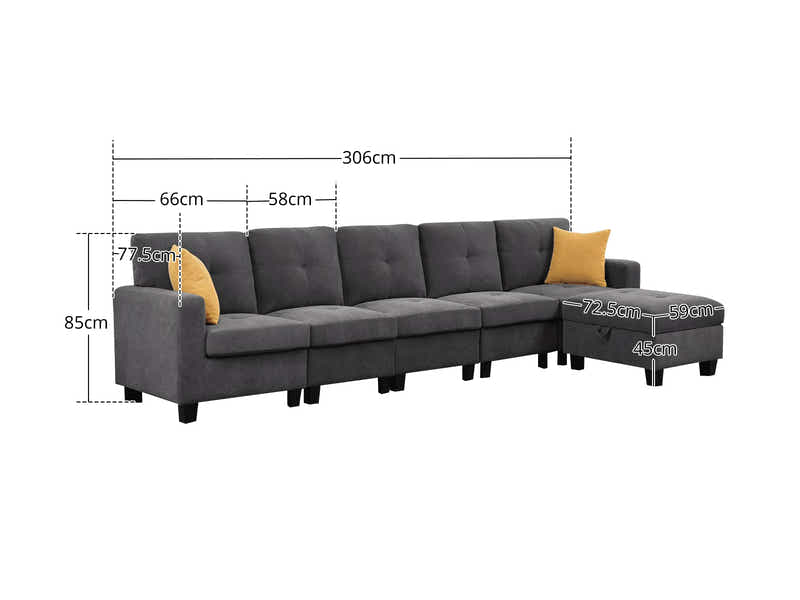 Paxton Chenille Modular Sofa Dark Grey 5+1