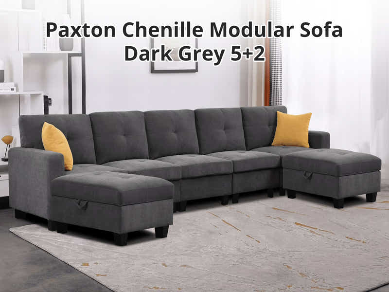 Paxton Chenille Modular Sofa Dark Grey 5+2