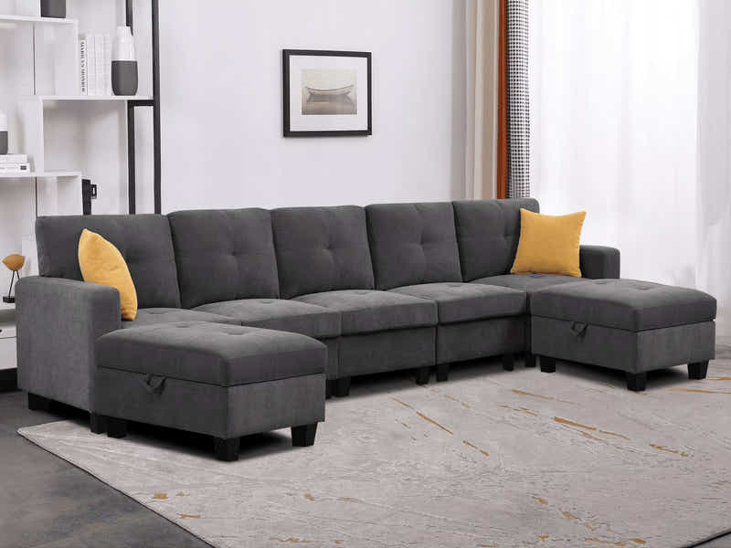 Paxton Chenille Modular Sofa Dark Grey 5+2