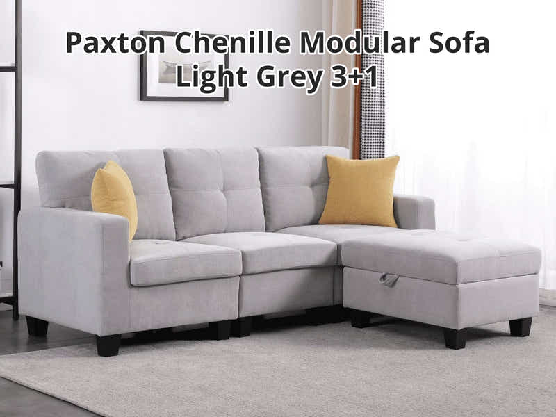 Paxton Chenille Modular Sofa Light Grey 3+1