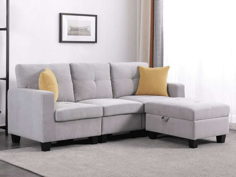 Paxton Chenille Modular Sofa Light Grey 3+1