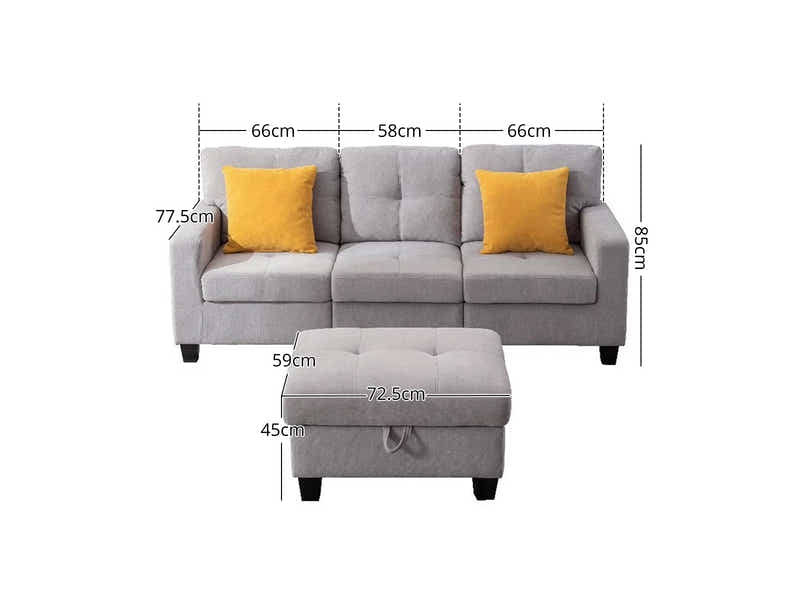 Paxton Chenille Modular Sofa Light Grey 3+1