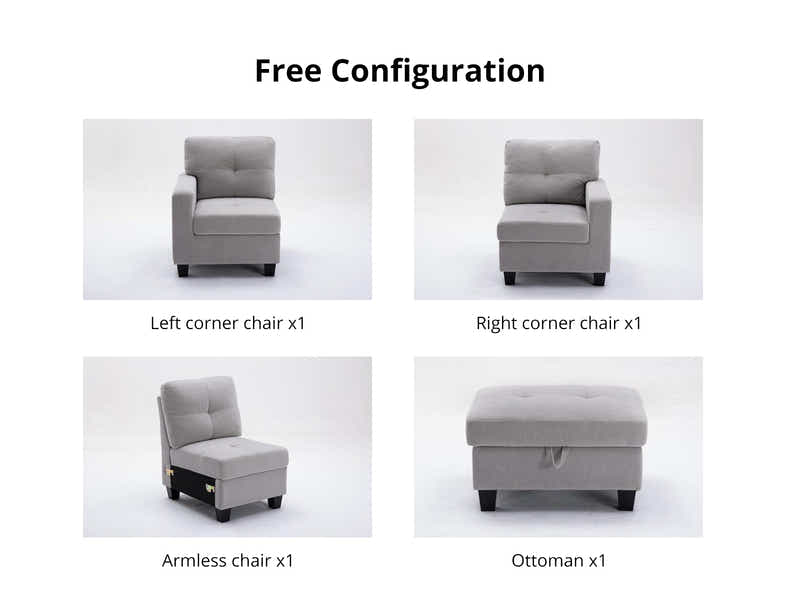 Paxton Chenille Modular Sofa Light Grey 3+1