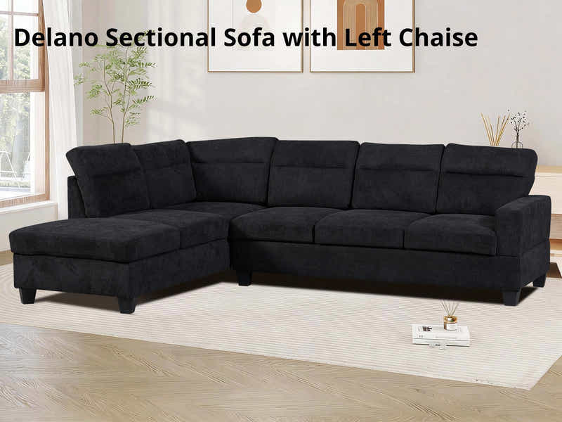 Delano Sectional Sofa with Left Chaise Linen Black