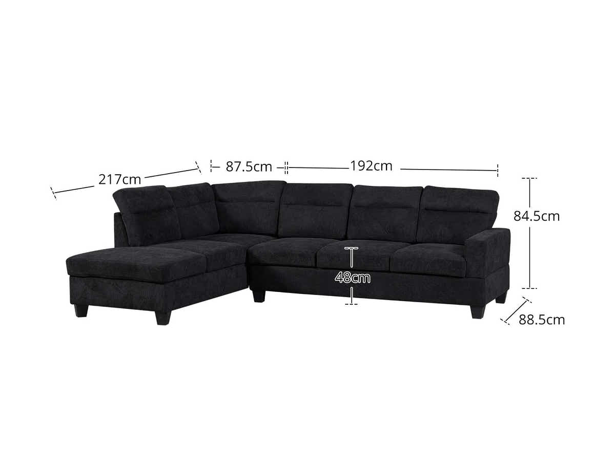 DS Delano Sectional Linen Sofa with Left Chaise - Black