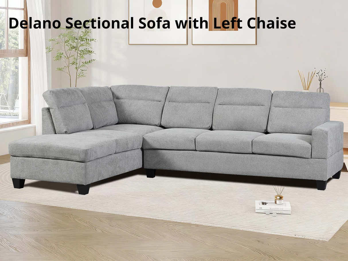Delano Sectional Linen Sofa with Left Chaise - Grey