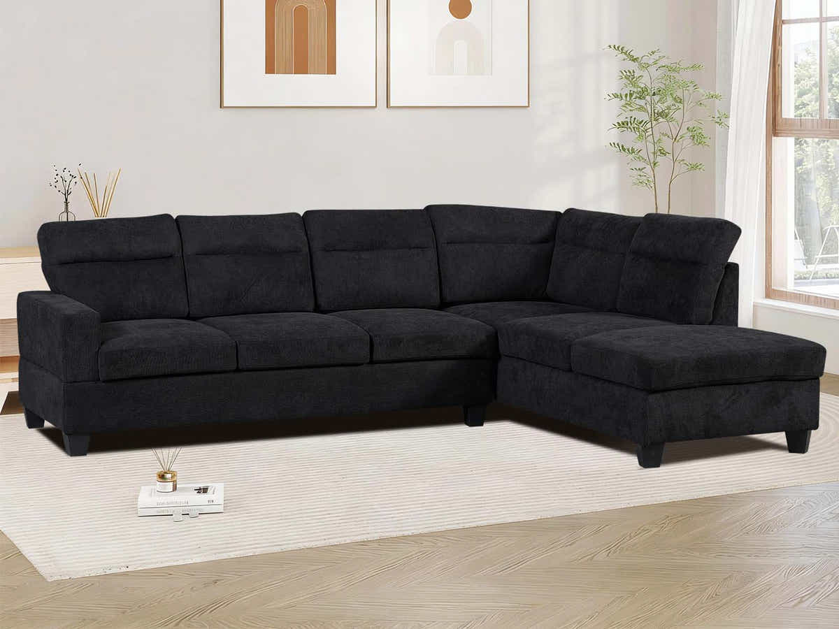 DS Delano Sectional Linen Sofa with Right Chaise - Black