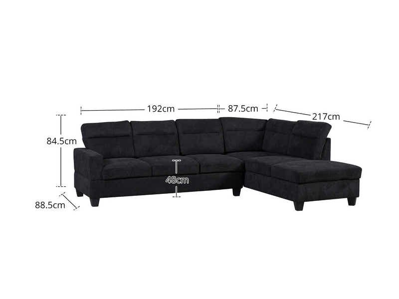 Delano Sectional Sofa with Right Chaise Linen Black