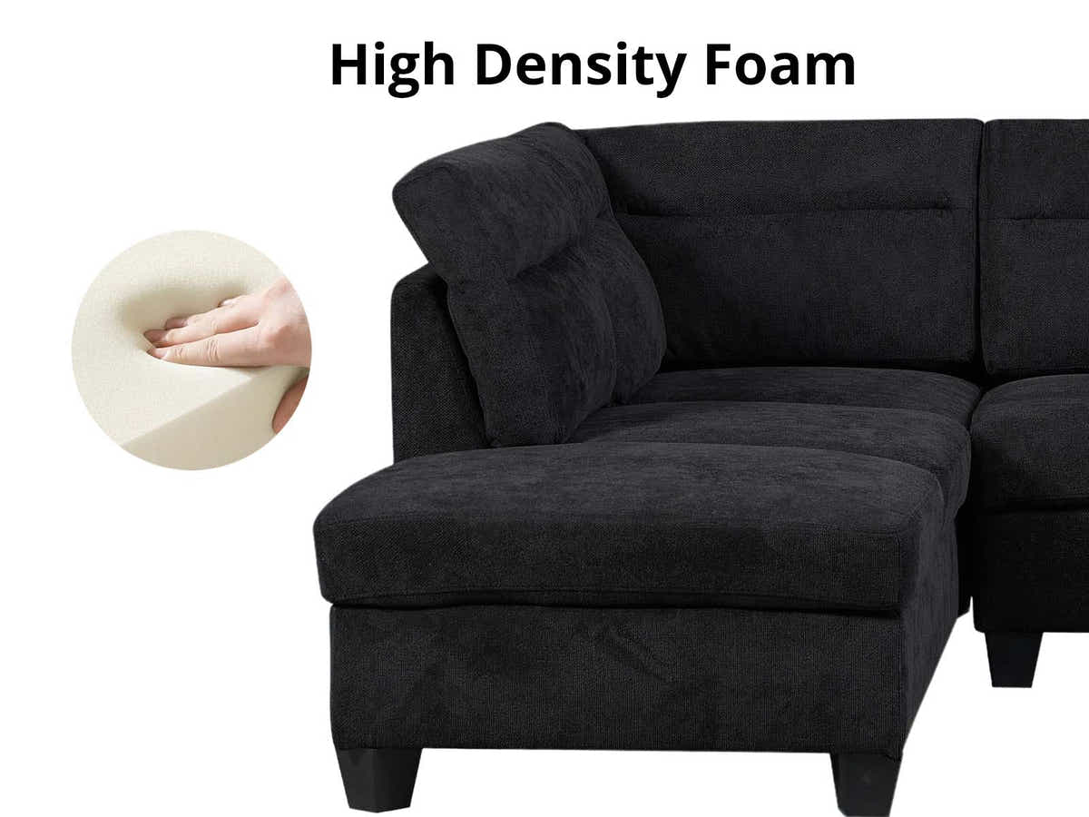 DS Delano Sectional Linen Sofa with Right Chaise - Black
