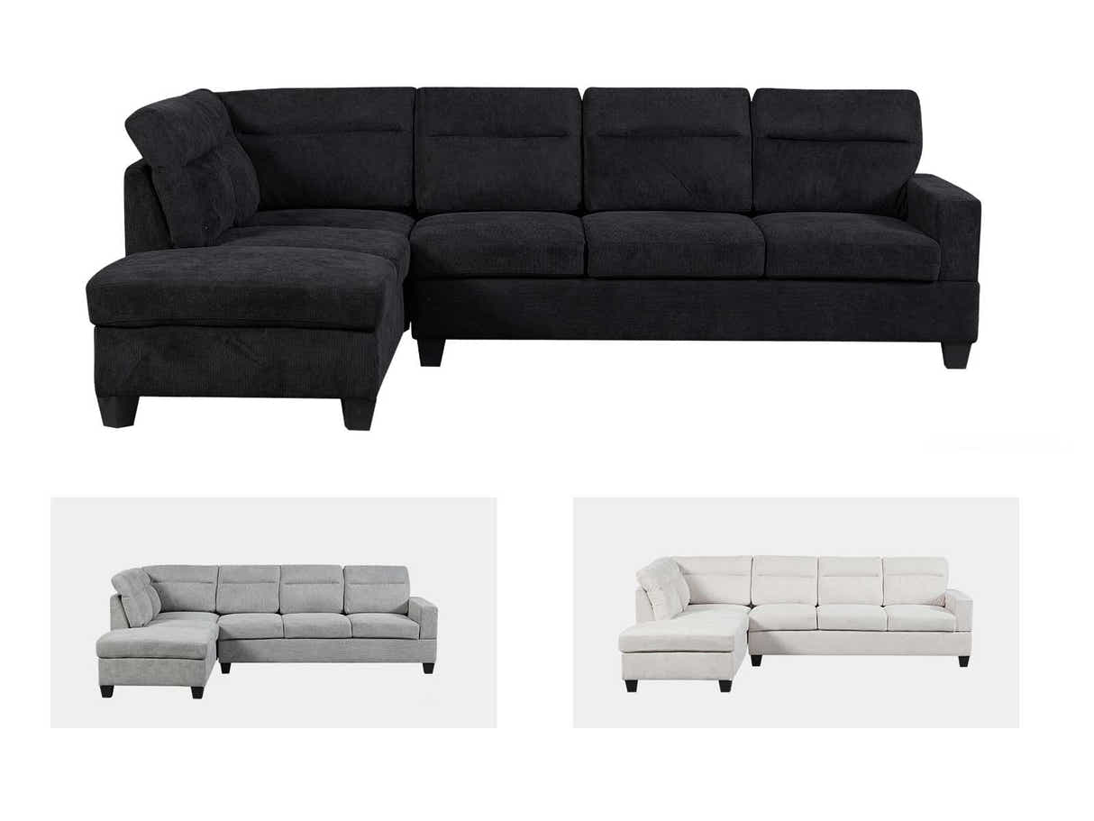 DS Delano Sectional Linen Sofa with Right Chaise - Black