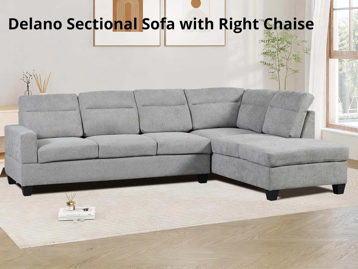 Delano Sectional Linen Sofa with Right Chaise - Grey