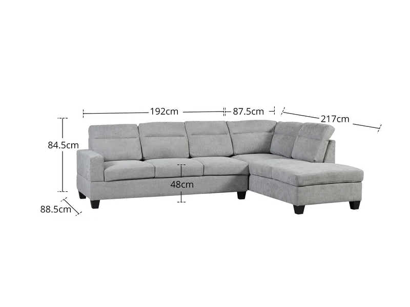 Delano Sectional Sofa with Right Chaise Linen Grey