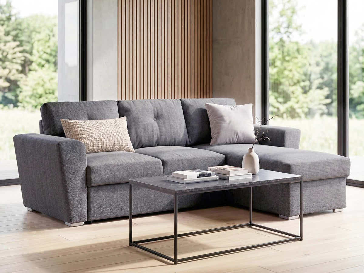 Nevia Sectional Sofa Bed Linen Dark Grey