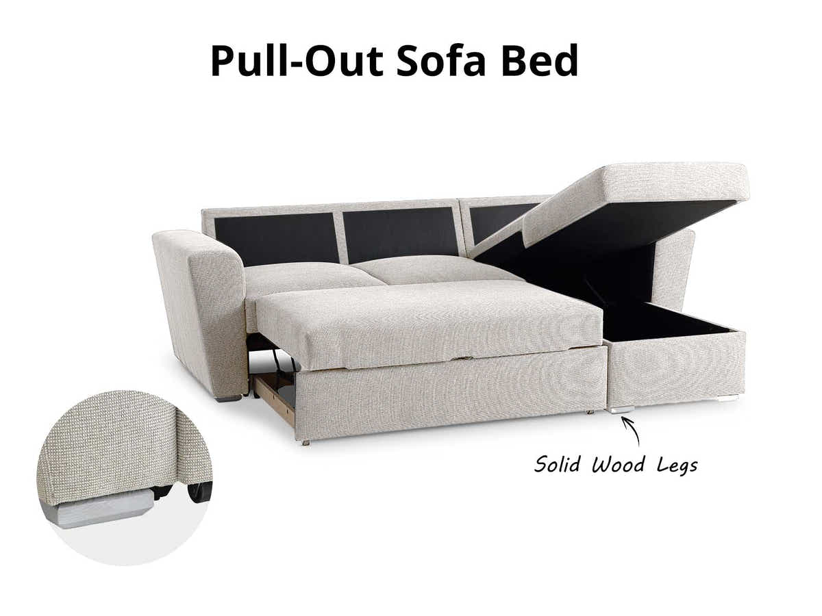Nevia Sectional Sofa Bed Linen Light Grey