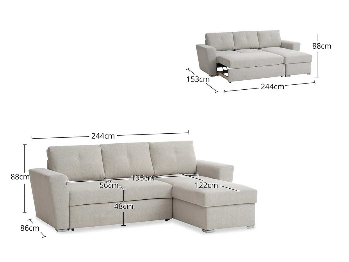 Nevia Sectional Sofa Bed Linen Light Grey
